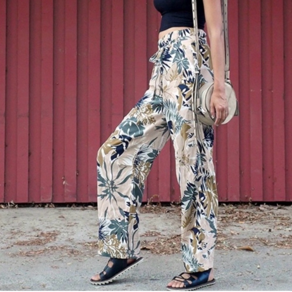 rag & bone Victoria Tropical 100% Silk Wide Leg Pants Floral Resortwear Sz 00 - Picture 3 of 16